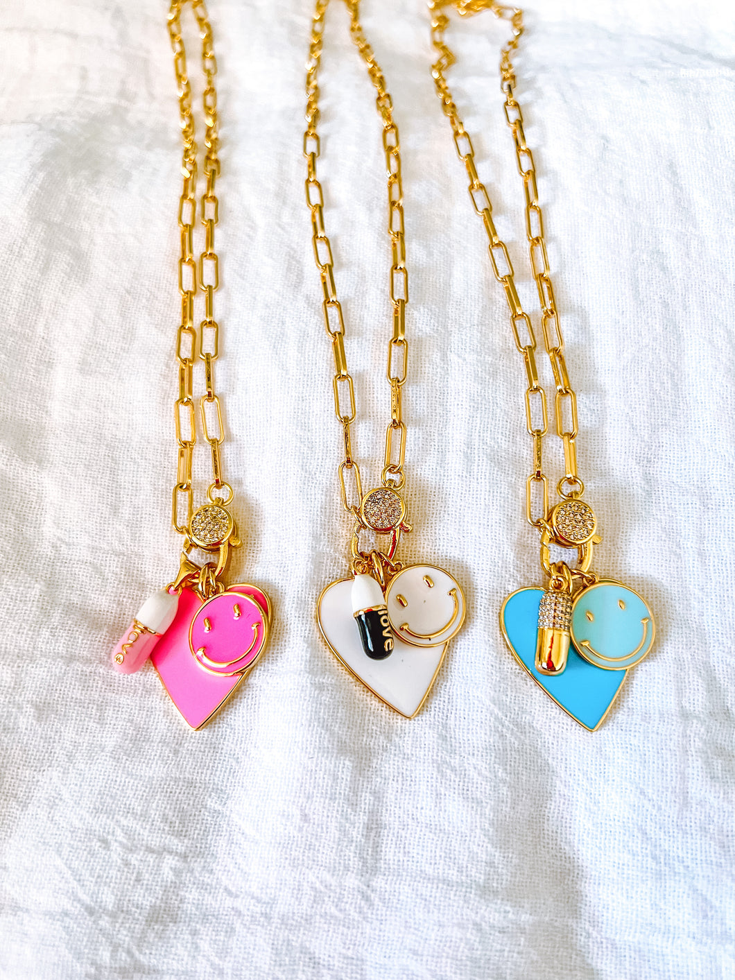 Smiley heart charm necklaces