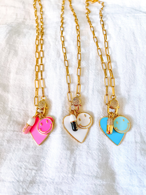 Smiley heart charm necklaces